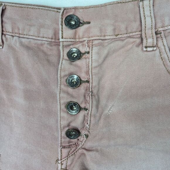 Free People Dusty Pink Distressed Exposed Button Fly Denim Shorts Size 31 - Picture 4 of 9